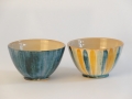 Bol M u. L, 13,5 u. 15,5 cm, petrol gekämmt, petrol-orange, langes Blatt